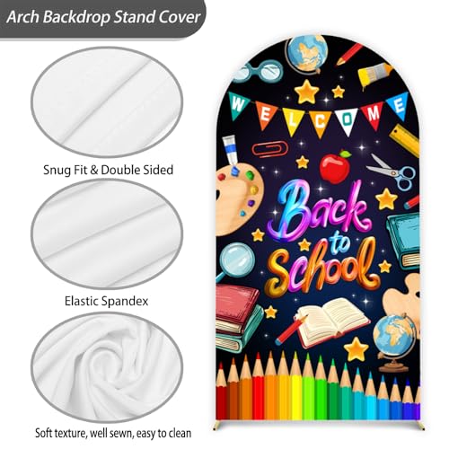 Welcome Back to School Arch Backdrop Stand Cover 7.2ft Black First Day of School Photography Background Colorful to for Classroom Party Arch Cover Backdrop Fabric 2-Sided Top Covers - color: Colorful back to school, size: 7.2FT