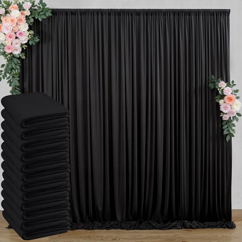 60 ft x 10 ft Wrinkle Free Black Backdrop Curtain for Parties, 12 Panels 10ft Polyester Black Photo Backdrop Drapes for Graduation Birthday Wedding Party Stage Curtains - color: Black, size: 5'(W) x 10'(H), 12 panels