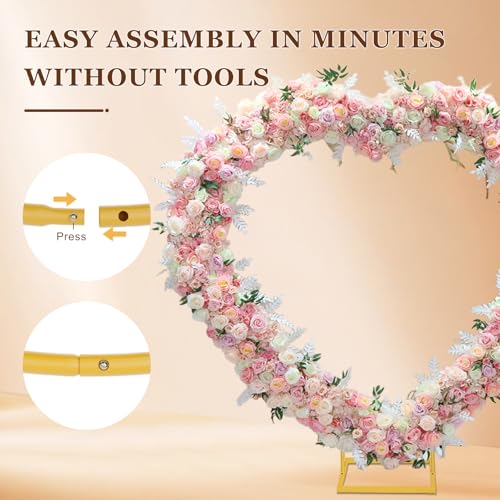Heart Shaped Metal Balloon Arch Kit,6.6ft Wedding Heart Arch Backdrop Stand,with Water Bag for Proposal, Wedding, Valentine’s Day, Bridal, Birthday Party Decorations (Gold-Regular-S) - style: Gold-Regular-Small