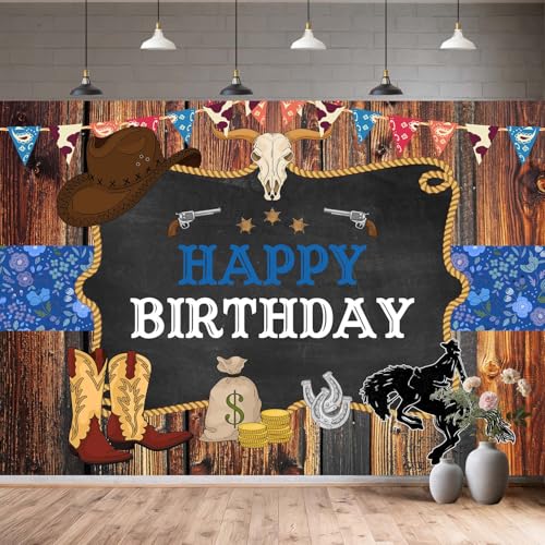 Wathon Western Cowboy Birthday Backdrop for Photography Southwest Country Ranch Rodeo Party Decorations Wild West Rustic Wooden Photo Background Booth Video Studio Props 7X5FT - color: Wooden Cowboy, size: 7X5FT