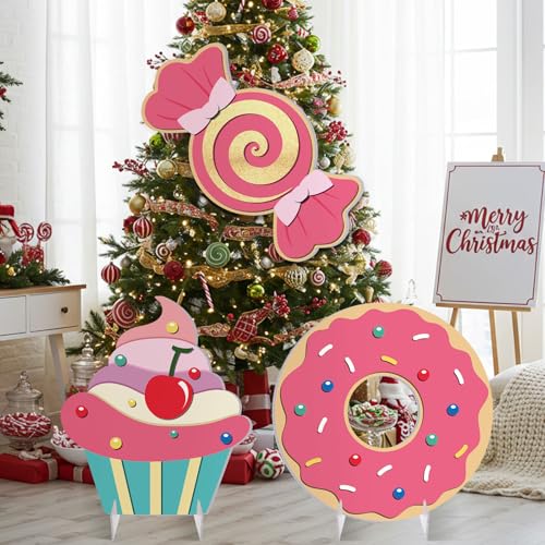 Soulchen 3 Pcs 24 Inch Large Candy Party Indoor Backdrop Decorations 3 Candy Board Signs with Bases, Candyland Photo Booth Props for Christmas Holiday Display Candyland Birthday Photo Booth Decor - style: Candy Party