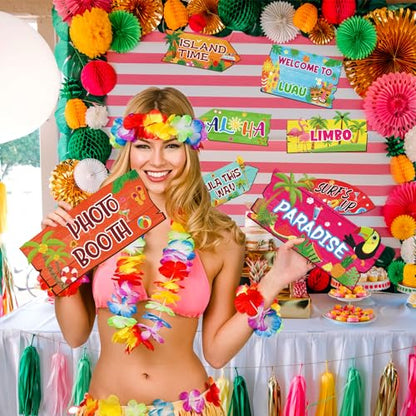20 Pieces Luau Party Decorations Hawaiian Party Welcome Sign Summer Tropical Party Direction Signs for Fiesta Hawaiian Luau Tiki Themed Birthday Wedding Party Supplies with 2 Sheet Stickers - style: Luau