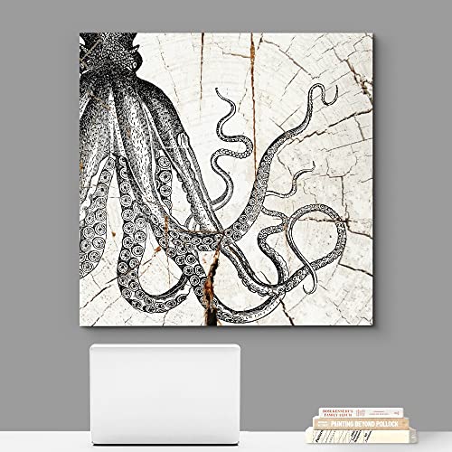 wall26 Canvas Print Wall Art Wood Ring Effect Cartoon Octopus Animals Wildlife Wood Panels Modern Art Farmhouse/Country Expressive Multicolor Warm for Living Room, Bedroom, Office - 12"x12" - color: Artwork - 34, size: 12"L x 12"W