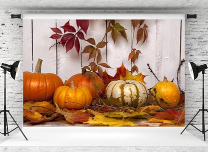 MAEQLQLM 12x10ft Autumn Harvest Backdrop Pumpkins & Fall Leaves Scene Photography Background for Fall/Thanksgiving Event Decor Studio Booth Props Wallpaper - size: 12x10FT