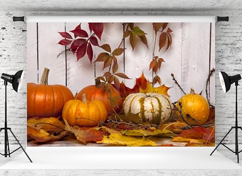 MAEQLQLM 8x6ft Autumn Harvest Backdrop Pumpkins & Fall Leaves Scene Photography Background for Fall/Thanksgiving Event Decor Studio Booth Props Wallpaper - size: 8x6FT