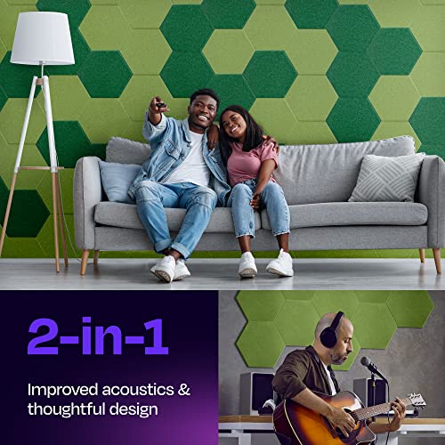 Acoustic Panels - 12-Pack Soundproof Wall Panels, 14"X12.1"X0.4", High Density Sound Dampening - Gin Green Hexagon - color: Gin Green, size: Large Hexagon 12 Pack