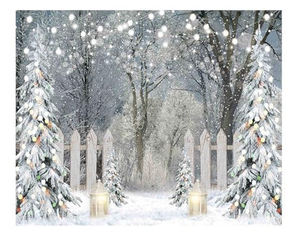 Funnytree 10x8FT Winter Photography Backdrop Glitter Snowy Forest Pine Tree Background Let It Snow Christmas Xmas Holiday Party Decor Banner Portrait Studio Booth Photobooth Props - size: 118 x 95 in