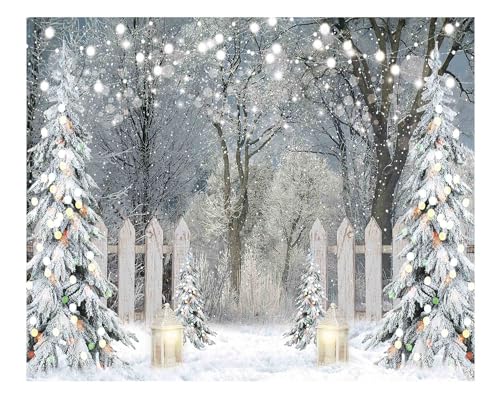Funnytree 10x8FT Winter Photography Backdrop Glitter Snowy Forest Pine Tree Background Let It Snow Christmas Xmas Holiday Party Decor Banner Portrait Studio Booth Photobooth Props - size: 118 x 95 in