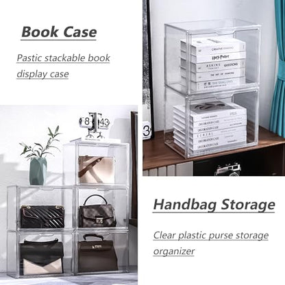Clear Acrylic Display Case, Stackable Plastic Storage Bins with Magnetic Attraction Lid, Showcase for Cosmetic, Large Figures Collectibles, X-Large - size: X-large-1pcs