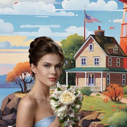 Coastal Lighthouse Backdrop Background for Photography 5x7ft Photobooth Professional Photo Backdrop Curtains Video Photography Studio Photo Backgrounds Banner Booth Background Screen Parties - color: Coastal Lighthouse