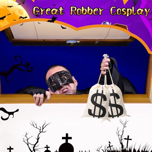 4Pcs 6.3 x 9 Inches Canvas Money Bags - Halloween Prop Money Bag with Dollar Sign, Money Sacks for Bank Robber Costume Pirate Cosplay Theme Party - size: S-6.3 x9 in