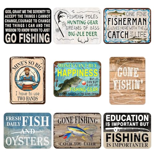 WERNNSAI Fishing Party Decorations - 9 PCS Gone Fishing Birthday Party Decorations for Boys - Fisherman Fish Theme - Vintage Wall Decor for Home Garden Yard - style: Fishing