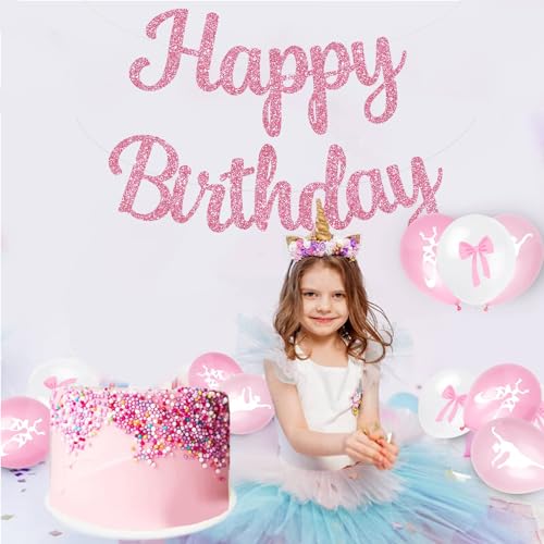 BEISHIDA Happy Birthday Banner - NO DIY,Pink 10Feet Pre-Strung-Glitter Birthday Sign Garland Backdrop Decorations for Women men Party - color: pink