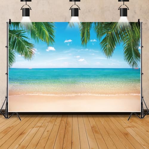 Summer Beach Backdrop Hawaii Ocean Tropical Palm Decorations Background Blue Sea Sky Island Luau Party Backdrop Birthday Baby Shower Wedding Cake Table Banner Studio Props Vinyl 12x10ft - color: Aqua Blue, size: 12x10ft