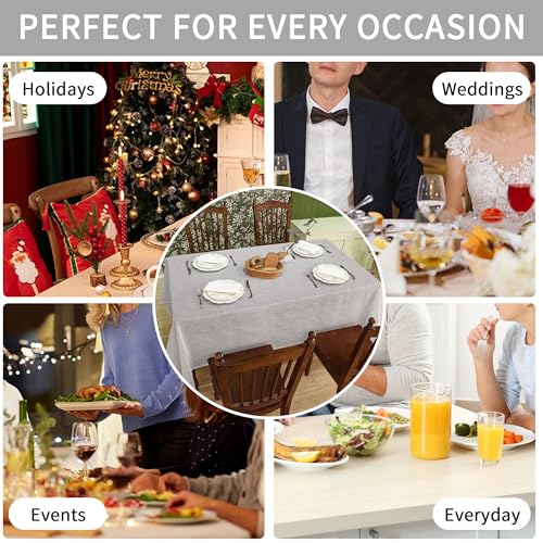 Linen Textured Rectangle Tablecloth, Slubby Lightweight Table Cloth 52 x 108 Inch, Water Resistant Stain Resistant Farmhouse Burlap Table Cover for Kitchen Dining Room - color: Light Grey, size: 108" x 52" (Rectangular) (1 Pack)