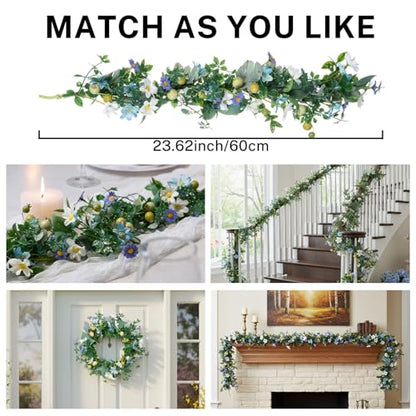 MOYEE Candle Holder Centerpieces for Tables,Candle Ring,Wreaths, Black Metal Candle Stick Paired Artificial Flowers 14 in Versatile Dining Table Centrepiece - color: Mixed Color Daisy Wreath