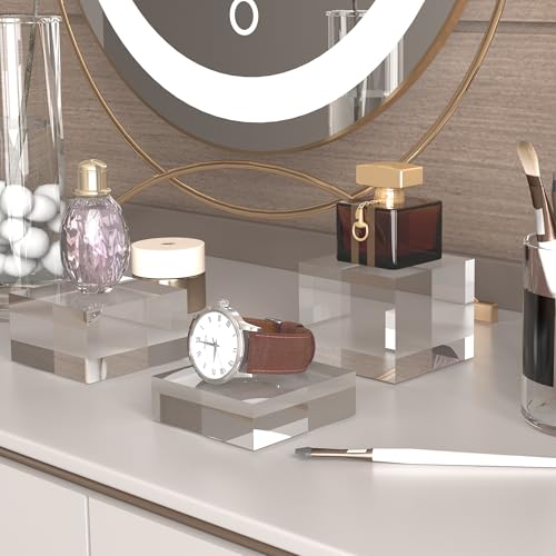 Acrylic Display Stands, 3 Graduated Sizes Acrylic Block Riser for Displaying Collection, Crystal Clear Acrylic Cube Pedestals for Jewelry Glass, Gem and Collectables, 1set