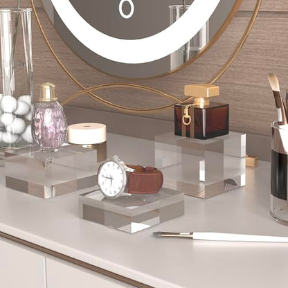 Acrylic Display Stands, 3 Graduated Sizes Acrylic Block Riser for Displaying Collection, Crystal Clear Acrylic Cube Pedestals for Jewelry Glass, Gem and Collectables, 1set
