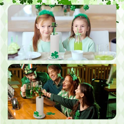 Namalu St. Patrick's Day Shamrock Paper Towel Holder with Round Base Rustic Shamrock Decor for Kitchen and Bathroom Fun Paper Towel Holder Kitchen Paper Towel Dispenser for Countertop Women Toilet - style: Shamrock