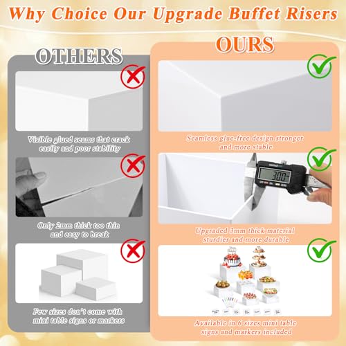 7Pcs White Acrylic Buffet Risers with Mini Sign and Marker, Food Display Risers for Party Catering Dessert Jewelry Collectibles,Acrylic Cube Nesting Boxes with Hollow Bottoms(8" 7.5" 7" 6.8" 6" 5" 5") - size: 8" 7.5" 7" 6.8" 6" 5" 5"