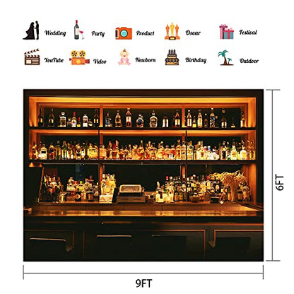 Bar Photo Backdrop Vinyl 9x6ft Wine Cafe Restaurant Drink Shelf Photography Backdrops for Friendsmas Party Urban Club Speakeasy Room Wall Art Photo Backgrounds Videos Photo Backdrop BJLSPH1583 - size: 9x6ft