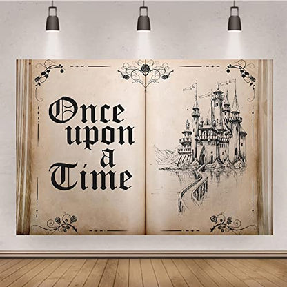 Fairy Tale Books Backdrop Once Upon a Time Backdrops Ancient Castle Princess Romantic Wedding Birthday Party Decorations Magic Book Background Banner Props 5x3FT - size: 5x3 FT