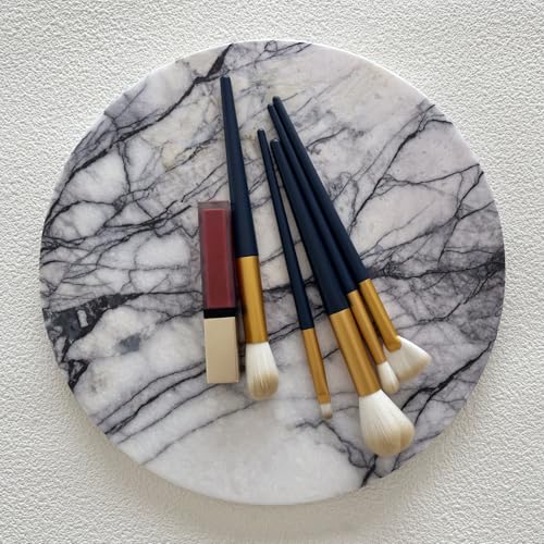 Natural Round Marble Tray Glossy Pastry Board for Dessert, Cheese, Coffee, Smooth on Both Sides (Black Purple) - color: Black Purple