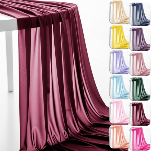 60" Chiffon Fabric by The Yard Pre-Cut Sheer Fabric for Wedding Arch Draping Fabric Swag Curtain Scarf Party Backdrop Decoration Ceiling Decor (Burgundy, 1 Yard) - color: Burgundy, size: 1 Yard