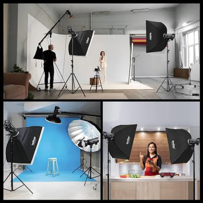 Godox 2 Pack DP600III-V DP600IIIV 1200Ws Photo Speedlite Studio Flash Strobe Monolight Bowens Mount Kit for Studio Shooting with Softbox,Light Stand,Barn Door Kit,Reflector