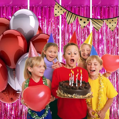 Valentines Day 4 Pack 3.3 * 8.3 ft Foil Curtain Metallic Tinsel Fringe Curtains Photo Booth Props Backdrop for Birthday Wedding Engagement Baby Shower Christmas Holiday Celebration Partyl,Hot Pink - color: Hot Pink, size: 4 Pack