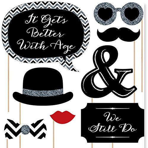 Big Dot of Happiness Wedding Anniversary - Photo Booth Props Kit 20 Count