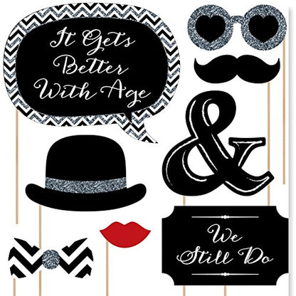 Big Dot of Happiness Wedding Anniversary - Photo Booth Props Kit 20 Count
