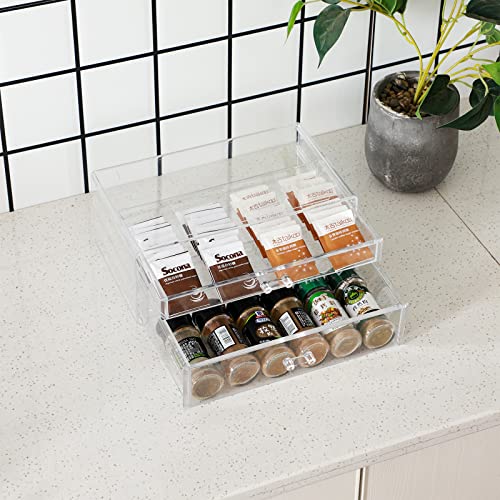 Cq acrylic Clear acrylic organizers Countertop,2 Large Drawers stackable storage bins,clear storage bins for Vanity Jewelry,Hair Accessory,Beauty,Skin Care,Skincare Product stackable storage drawers - size: 1 Long Drawer, 1 Large Long Drawer