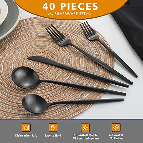 Matte Black Silverware Set, Oliviola 40-Piece Stainless Steel Flatware Cutlery Set Service for 8, Satin Finish Kitchen Utensil Set, Dishwasher Safe - color: Black, size: 40-piece