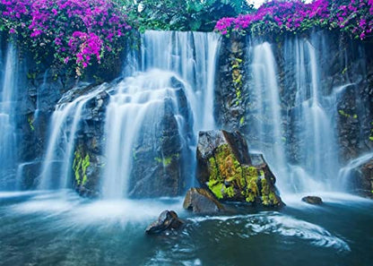 BELECO 15x10ft Fabric Waterfall Landscape Backdrop Forest Mountain Falls Lake Blooming Flowers Natural Scenery Photography Background Wallpaper Children Kids Adults Portrait Photo Shoot Studio Props - size: 15x10FT