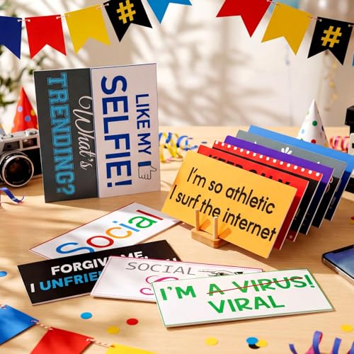 24 Designs Social Media Photo Booth Props Social Media Party Photo Booth Sign Decoration Double Sided 11x5.5 Inch Funny Props for Photoshoot DIY Waterproof Selfie Signs for Graduation Party Supplies - color: Colorful, style: Social Media