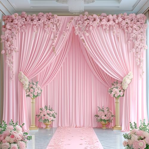 24x10FT Baby Pink Backdrop Curtains for Wedding Parties, Wrinkle Free Polyester Photography Backdrop Drapes for Wedding Baby Shower Birthday Parties Stage Background Stand Decorations 4x10ft,6 Panels - color: Baby Pink, size: W4' x H10'(6 Panels)