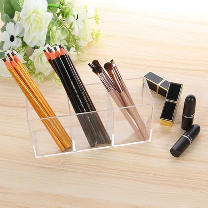 elysolpluv Clear Acrylic Silverware & Pen Organizer Caddy, Transparent Plastic Silverware Holder, Perfect for Office, Bedroom, and Bathroom Storage
