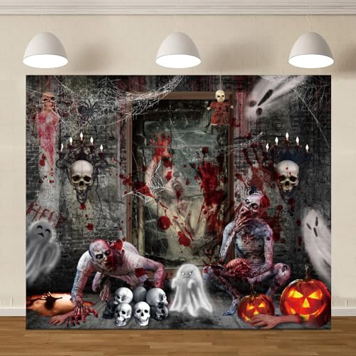 Halloween Backdrop for Photography 10x8ft Horror Ghost Skull Zombie Halloween Photo Backdrop Scary Haunted House Photography Background Party Decorations Kids Adult Portrait Photo Booth Props