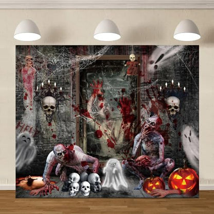 Halloween Backdrop for Photography 10x8ft Horror Ghost Skull Zombie Halloween Photo Backdrop Scary Haunted House Photography Background Party Decorations Kids Adult Portrait Photo Booth Props