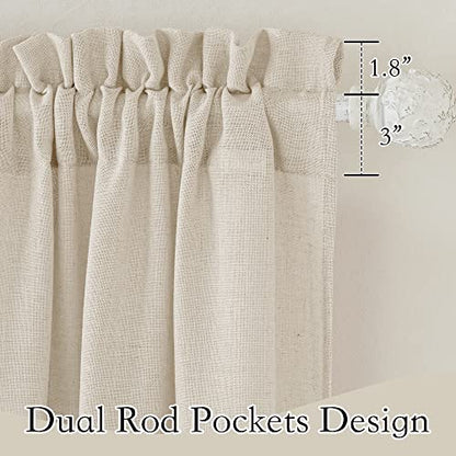 RYB HOME Semi Sheer Curtains 63 inches Long, Half Privacy Linen Textured Living Room Bedroom Curtains, Farmhouse Boho Curtains for Kitchen, Beige, W 52 x L 63 inch Long, 1 Pair - color: Beige, size: 52"W x 63"L (Pack of 2)