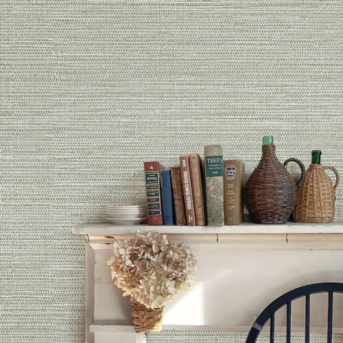 JiffDiff Grasscloth Wallpaper Peel and Stick Cream Grassweave Stick on Wallpaper Textured Self Adhesive Wall Paper Contact Paper 1181" x 17.3" - color: withered, size: 17.3" x 1181"