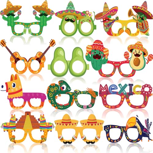 Cinco De Mayo Decorations - 12 PCS Mexican Paper Eyeglasses for Taco - Fiesta Party Decorations for Birthday Accessories Party Favors Decor Outfit Dress,Cinco De Mayo Shirts for Women - color: Green Red