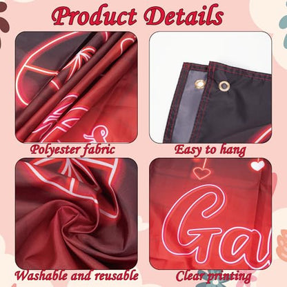 Galentine's Girls Night Backdrop Banner - Happy Galentine's Day Banner Photography Background Black Red Neon Girls Theme Party Banner for Ladies Valentines Day Party Decorations Photo Booth Props