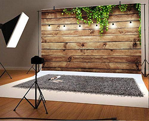 8x6.5ft Rustic Background for Photography Green Leaves Woodlands Photos Backdrops Wood Plank Backdrops for Weddings Birthday Baby Shower Party Barn Farmhouse Decorative Banner - size: 8x6.5ft