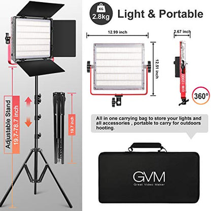GVM 1200D RGB LED Video Light, 50W Video Lighting Kit with APP Control, 3200K-5600K Photography Lighting kit for Studio, Aluminum Alloy Shell,20 Scene Modes & CRI97+, 2-Pack with Softbox
