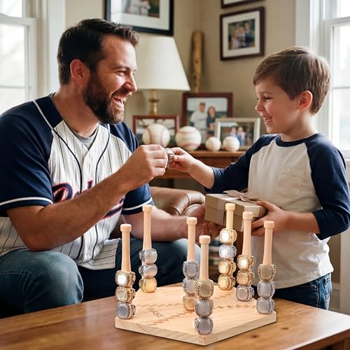 Qunclay Baseball Wooden Ring Holder 10 Inches Multi-Bar Stacked Storage Championship Softball Ring Display Stand Sports Baseball Jewelry Holder Birthday Gifts for Sports Fans Grandpa Dad
