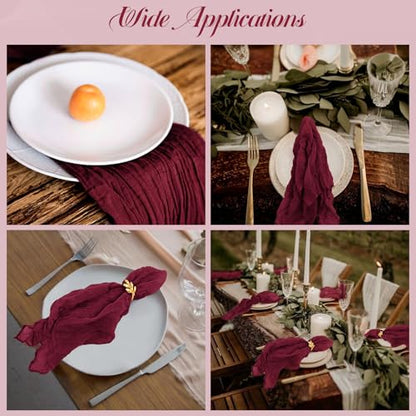 42 Pcs Burgundy Gauze Cheesecloth Napkins, 20 x 20 Inch Wrinkled Rustic Boho Dinner Napkins for Wedding,Dinner,Parties - color: Burgundy, size: 20" x 20" (Set of 42)