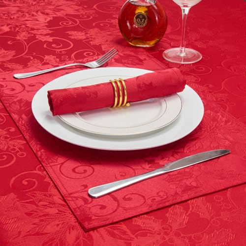 Cloth Napkins Set of 8 – Square Jacquard Floral Flowers Fabric Polyester Washable Reusable for Kitchen Dinner Dining Restaurants Wedding Party Banquet Table(Dark Red/17x17 Inch) - color: Dark Red