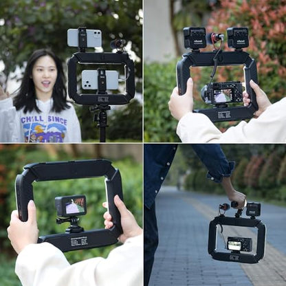 Smartphone Video Rig ULANZI U200 Camera Video Rig Phone Video Stabilizer LED Ring Light Selfie Light for Smartphone, Action Camera, YouTube, Vlogging, Filmmaking, Makeup